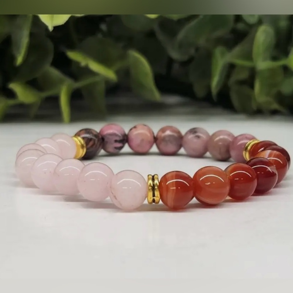 NWT Self Love Rose Quartz + Banded Carnelian + Rhodonite 8mm Bracelet